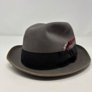 Mallory Fifth Ave Cravenette Premier Felt Fedora Feather Plastic Lining 6 7/8